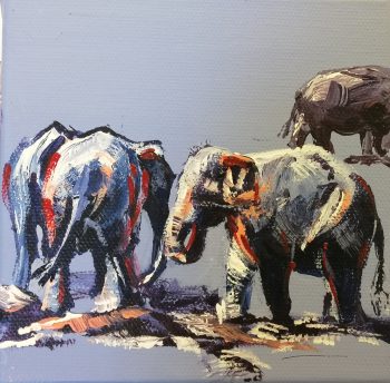 Kit Four Mini elephants on luxury boxed canvas's in acrylic - Image 6